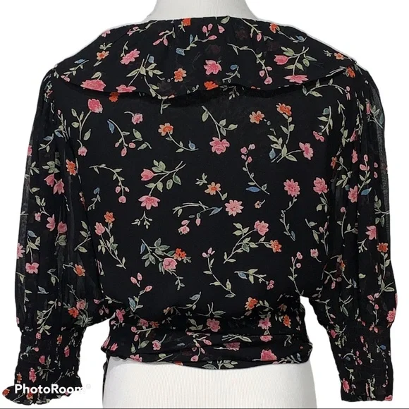 Ganni Paradise Elm Floral Georgette Wrap Top Surplus Wrap Top Small NEW - Picture 13 of 16